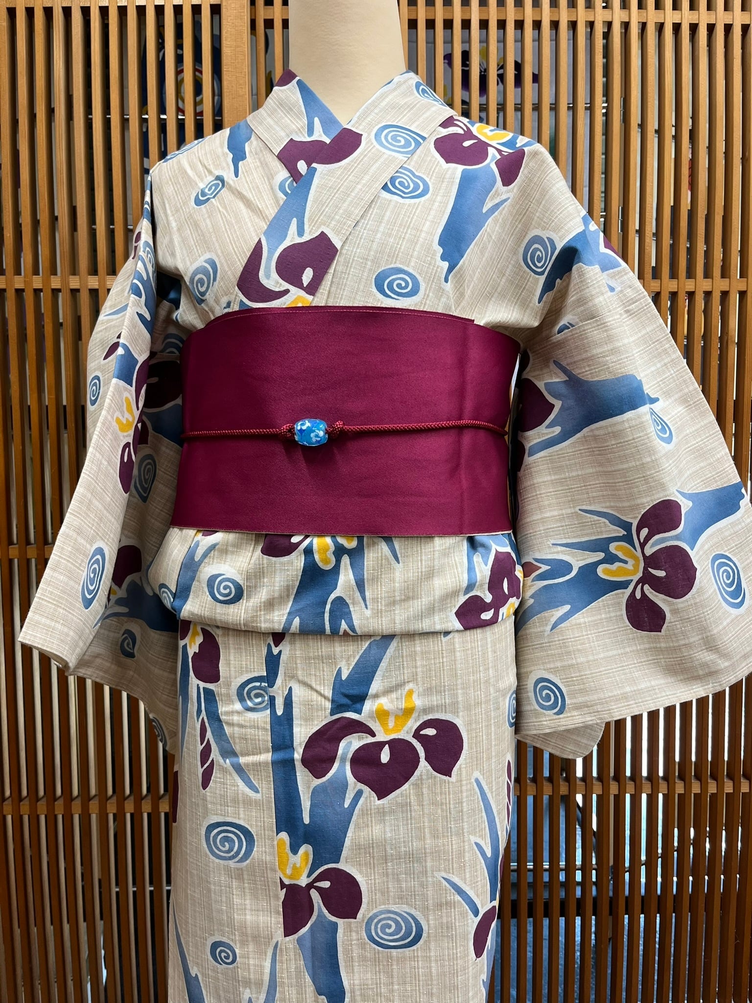 竺仙浴衣 仕立て上がり 綿紬 あやめ柄 | oriya 