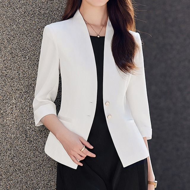 ボタン付きノーカラージャケット Me1377