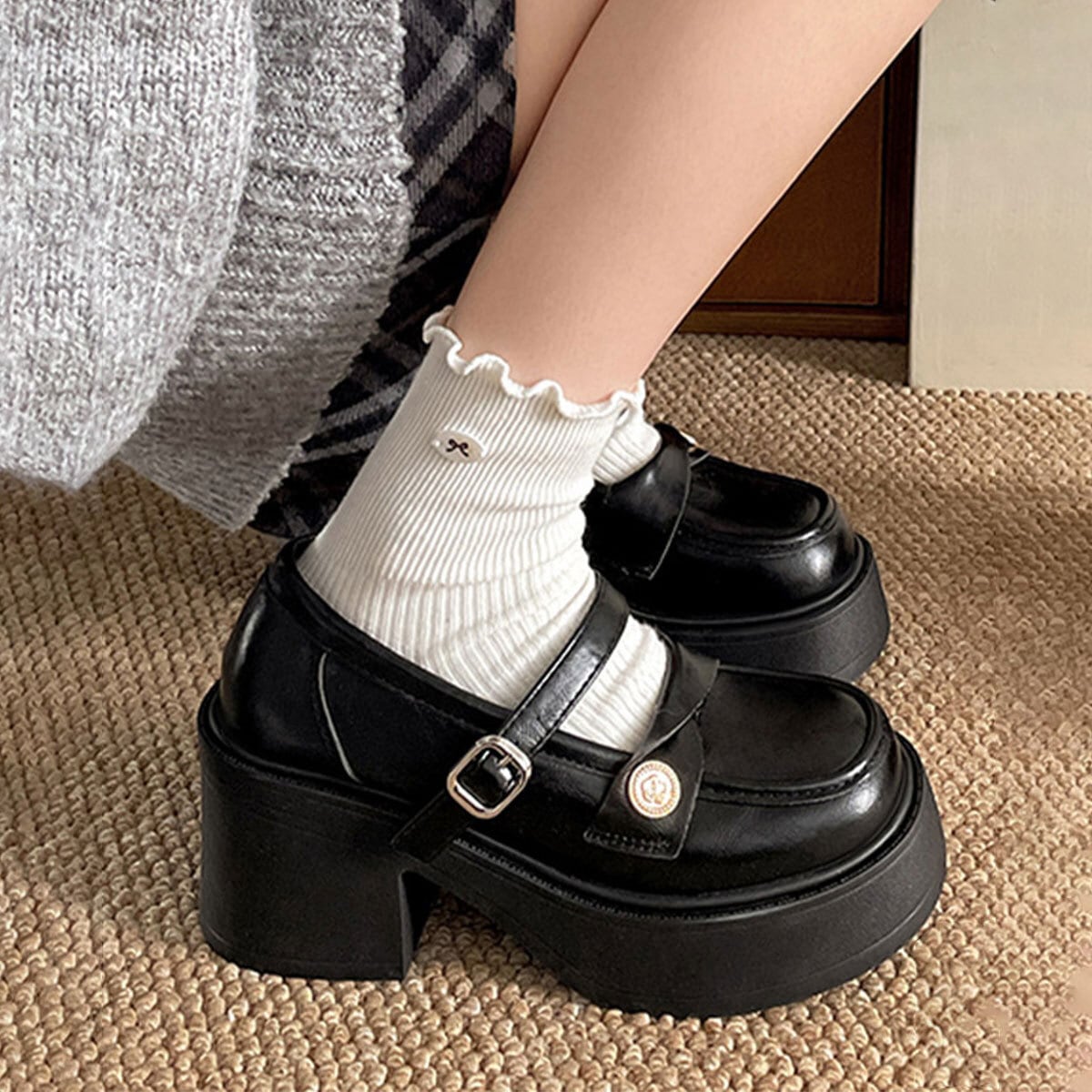 学院風 厚底 ローファー レディース 韓国 通勤 通学 学生 大人 きれいめ PUレザー シンプル ガーリー シューズ コスプレ メイド チャンキーヒール 大人可愛い 大人女子