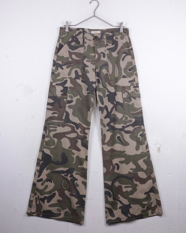 【Caka act2】Camouflage Pattern Wide Flare Cargo Pants