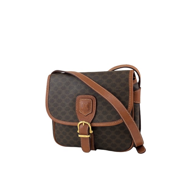 CELINE セリーヌ マカダム ショルダーバッグ ブラウン フロントバックル PVCレザー vintage ヴィンテージ オールド 5zhw5w