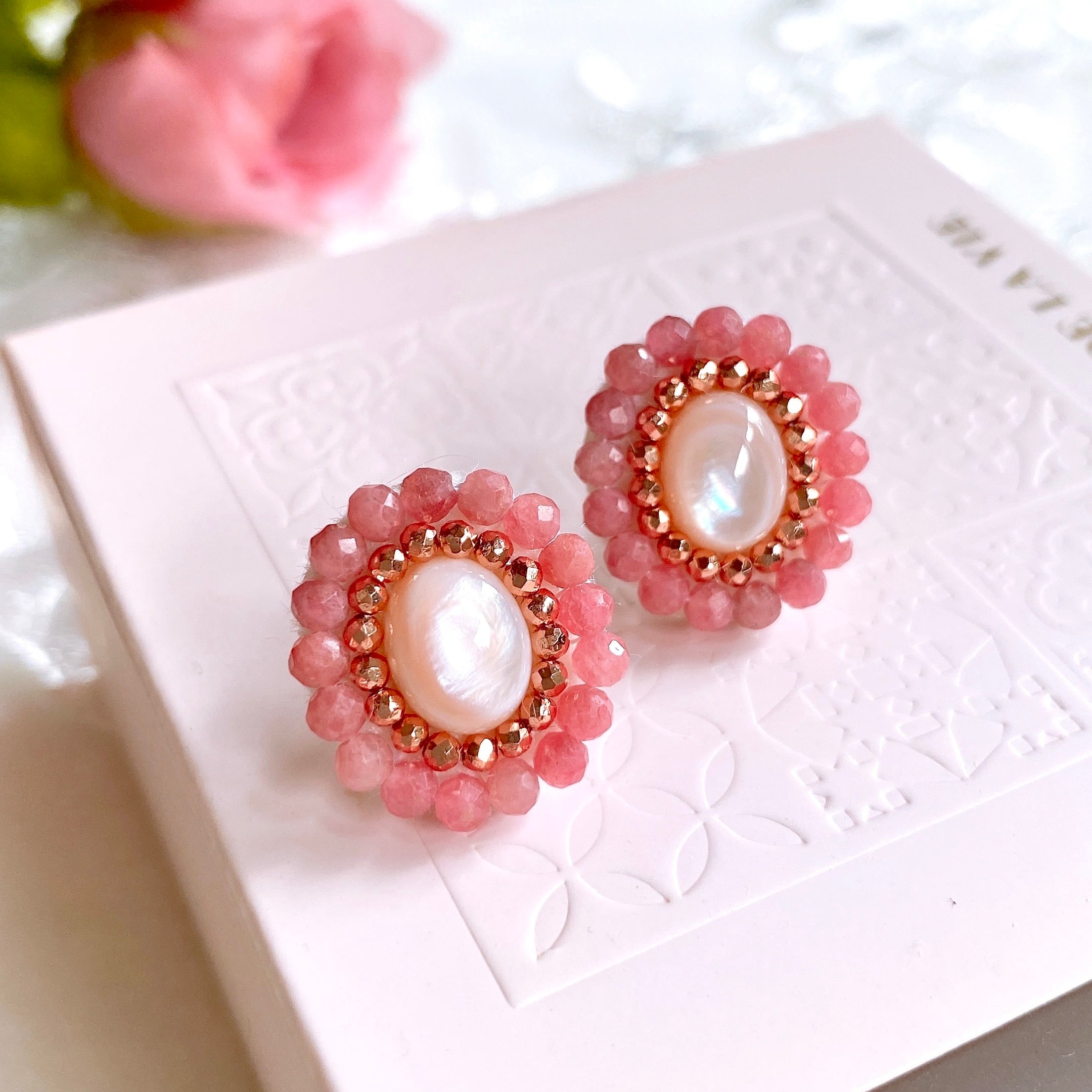 春！14kgfピンクオニキス桜色ロングピアス/イヤリング 春！14kgfピンクオニキス桜色ロングピアス/イヤリング 春！14kgfピンク