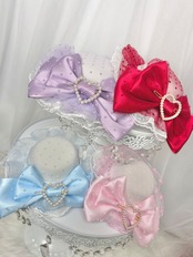 ♡【全4色】ドット柄 チュールリボン パールハートロリィタミニハット light blue ♡