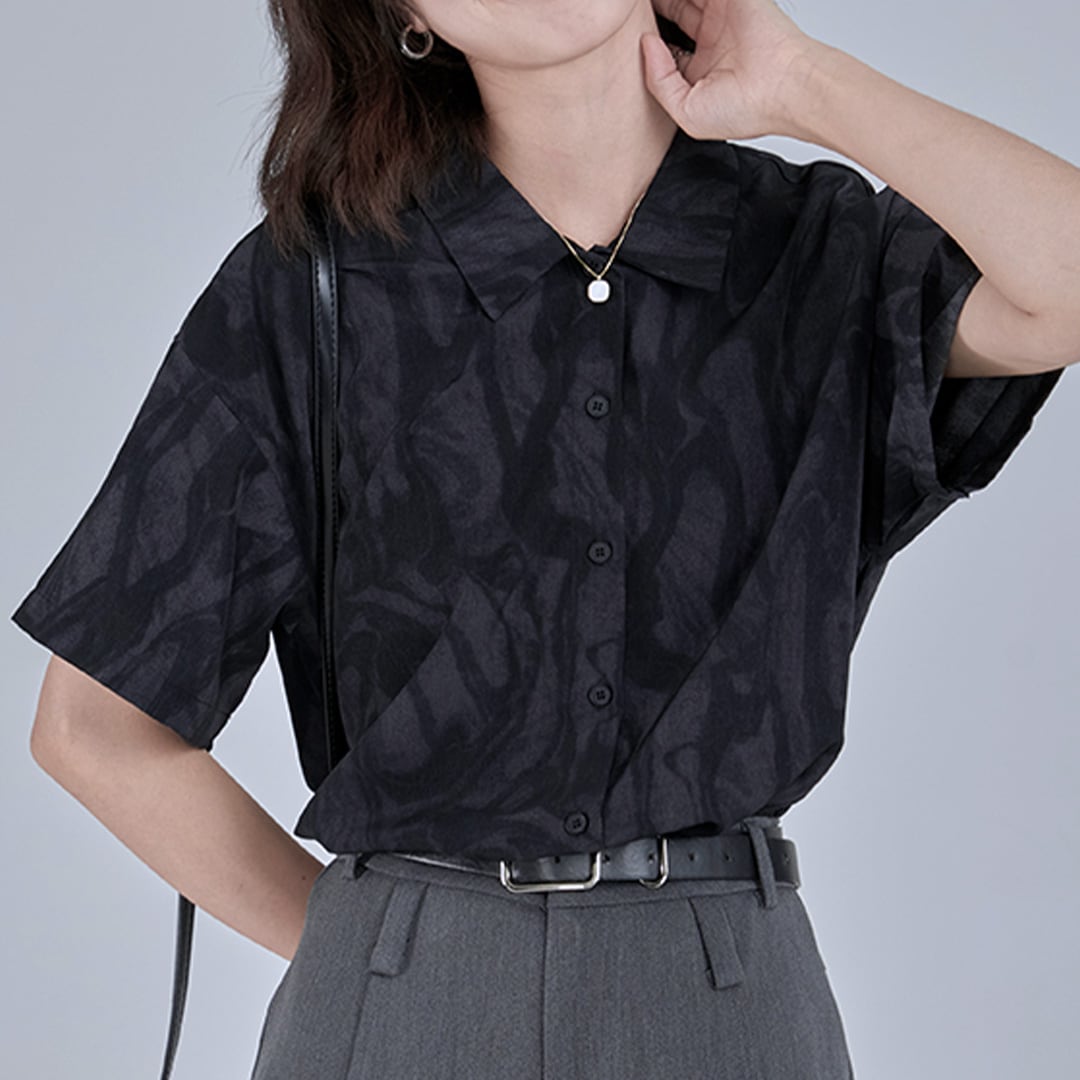 ブラックマーブルハーフシャツ K0329