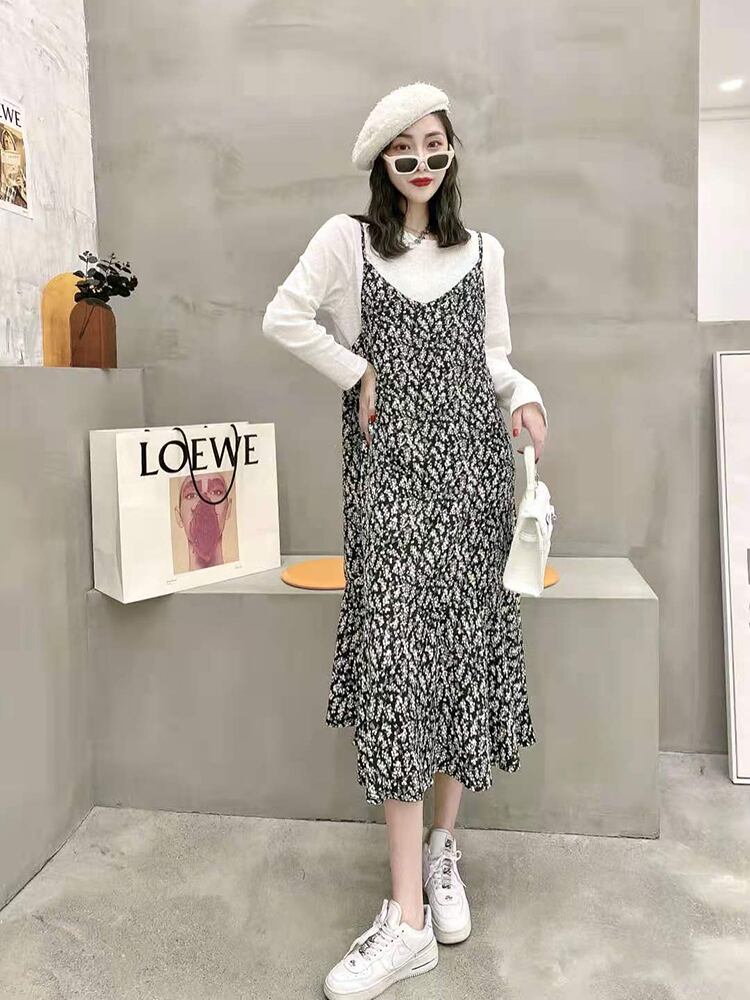 スプリングシャツ フローラルスカート ドレス 大きめサイズ 春物 花柄 ミックスインファッション30057779518