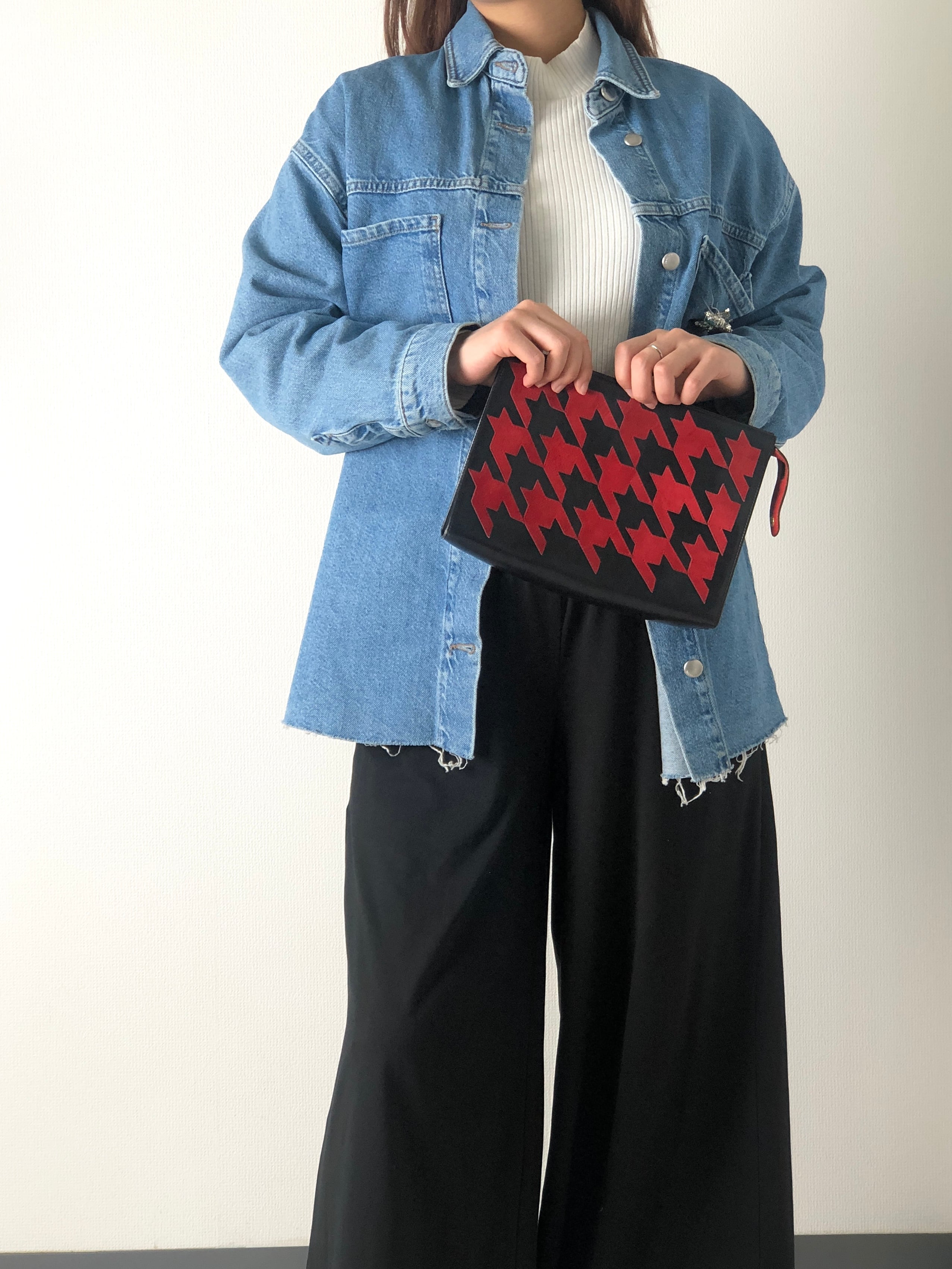CELINE セリーヌ ハウンドトゥース 凱旋門チャーム レザー クラッチ