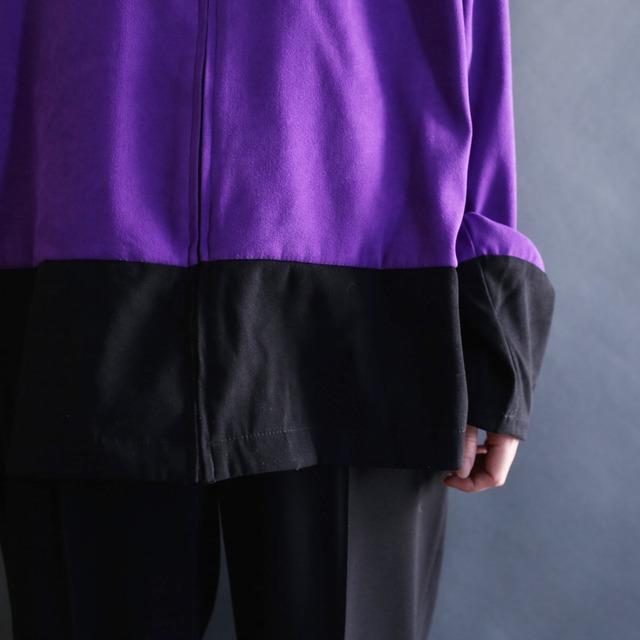 bi-color switching design zip up fake suede jacket