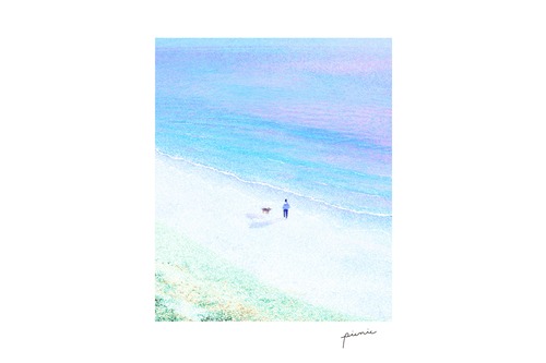 【EVENT PRICE】海辺を犬と散歩する景色を描いた、Tシャツ