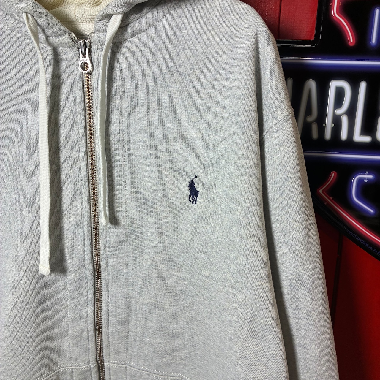 90s POLO RALPH LAUREN ジップパーカー グレー フード裏サーマル