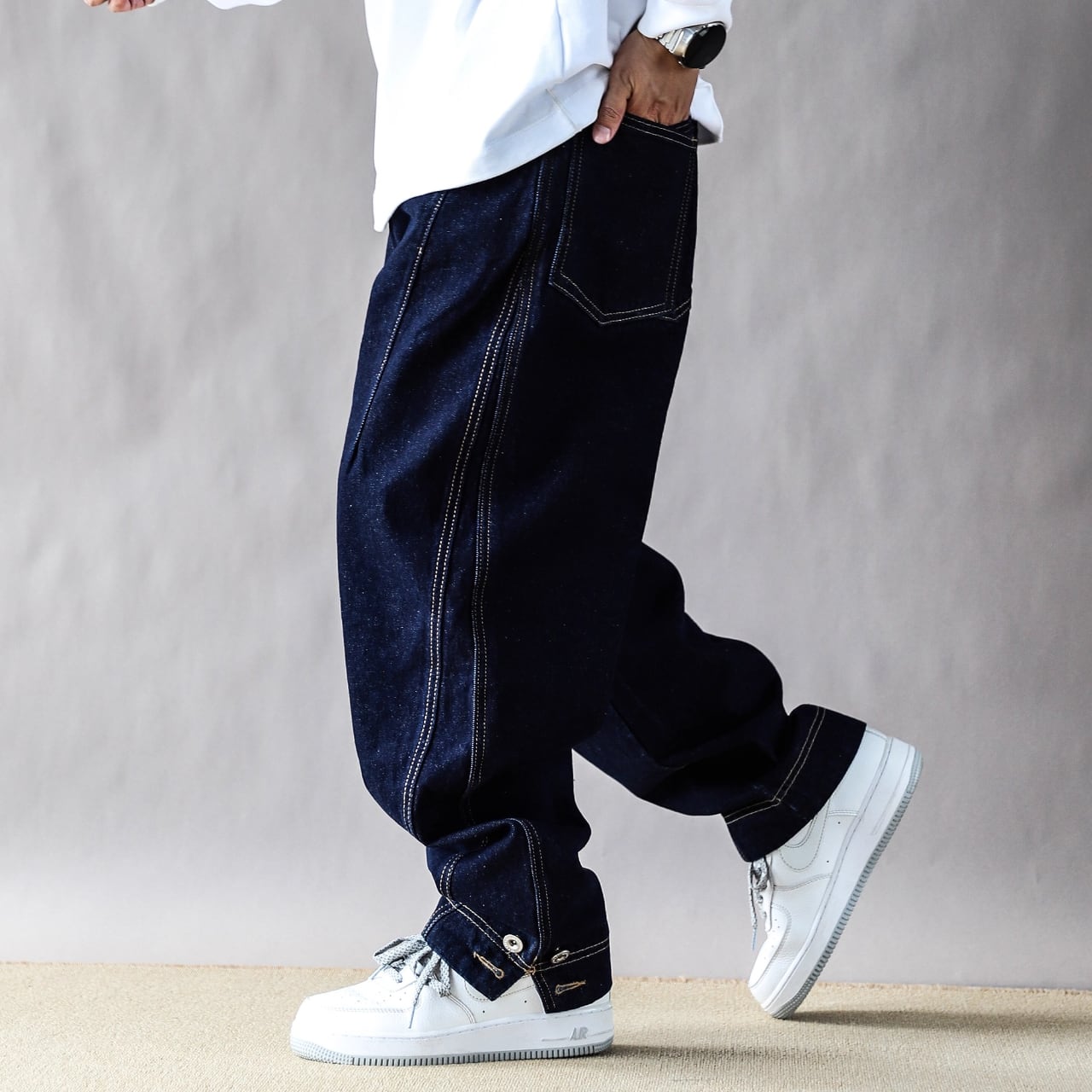 Wide stitch denim work pants 1118 | femto