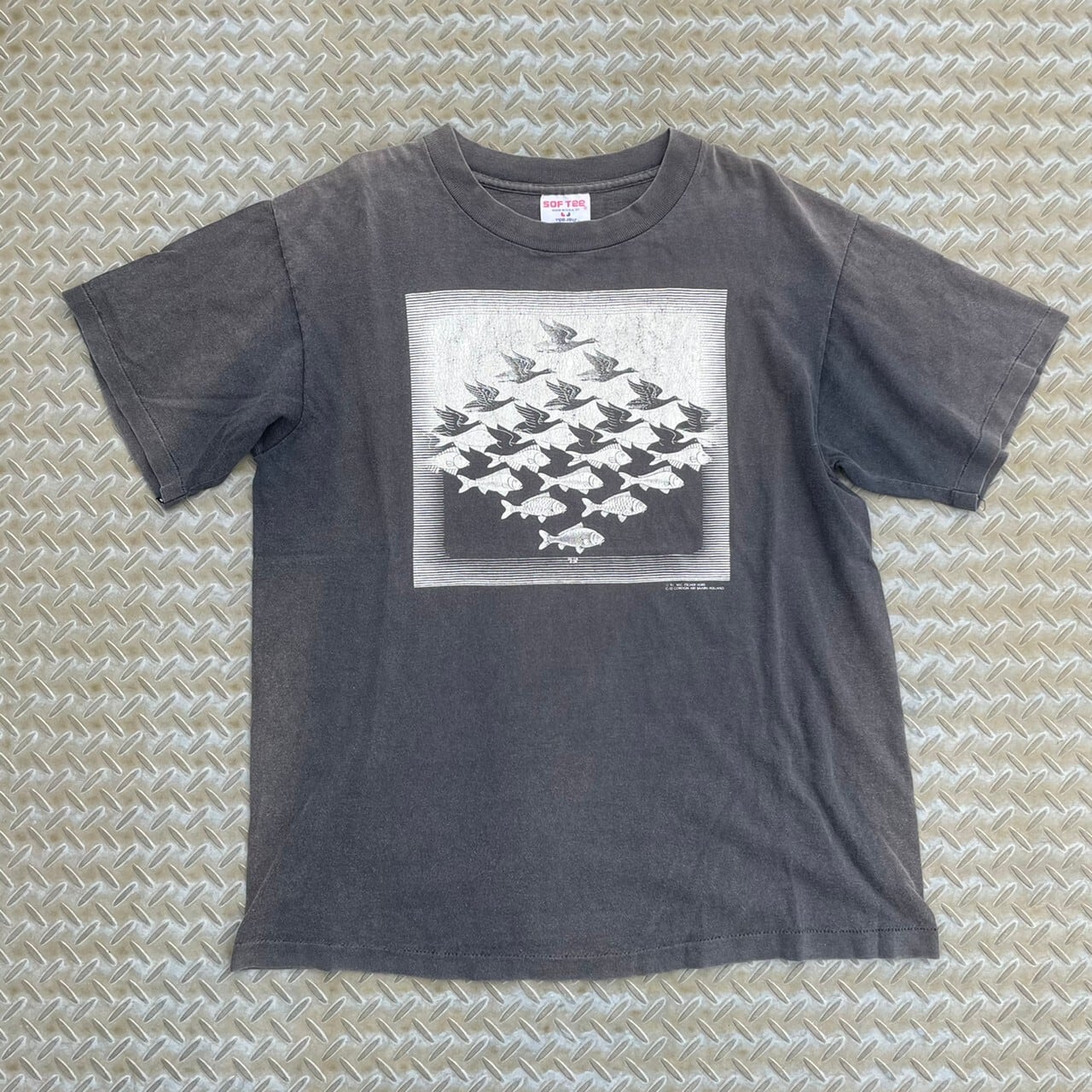 Escher エッシャー Tシャツ 総柄 L Vintage 騙し絵 空と水 | nate