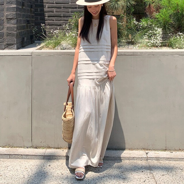 ノースリーブカジュアル ルーズ ロングワンピース n0109