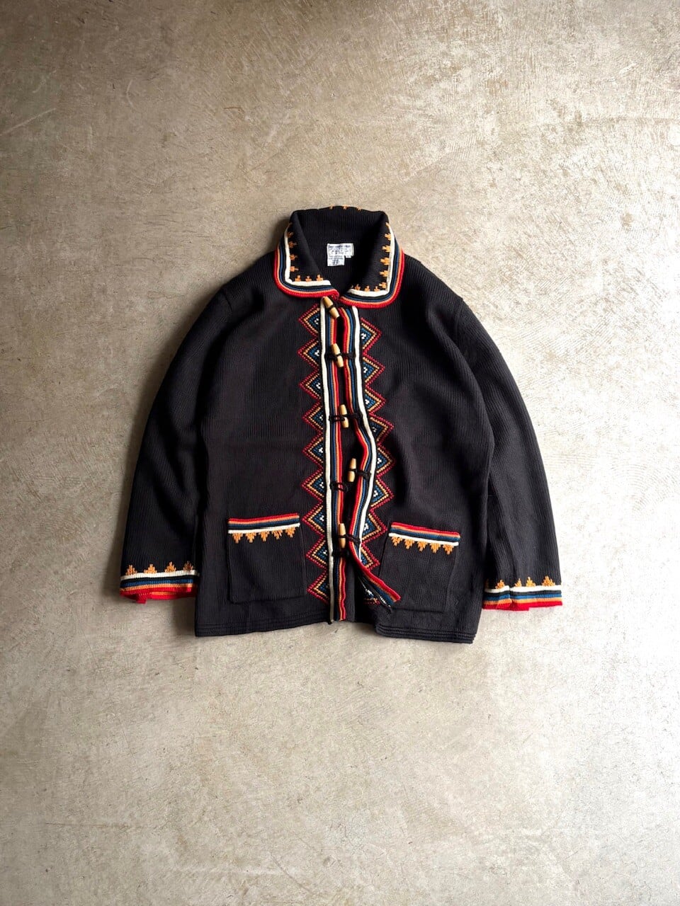 台湾製 80's-90’s SOUTHWESTERN NATIVE PATTERN TOGGLE KNIT JACKET