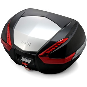 【新着特価】GIVI(ジビ) バイク リアボックス モノキー 47L V47N 未塗装ブラック(アルミパネル) レッドレンズ 92512