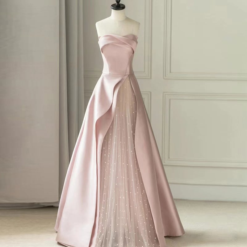 ベアトップチュール切り替えドレス D0176