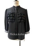 BORDERS at BALCONY FRILL GEORGETTE BLOUSE ブラック