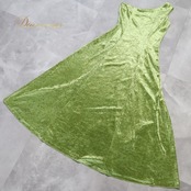 フラダンス 衣装 ワンピース ドレス PINTUCK グリーン系 ベロア ワンショルダー 無地 シンプル 上品 きれい 華やか 鮮やか 高級感 光沢感 かわいい 明るい 黄緑 ハワイアン アロハ フラ ダンス レッスン 練習 パーティー おしゃれ イベント衣装