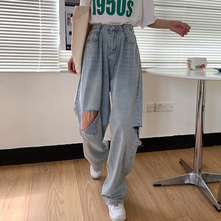 スプリングサマールーズカジュアルパンツ ハイウェストウェストワイドレッグジーンズ 春物 夏物 ワイドパンツ ケッペル19732466395