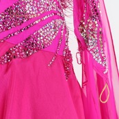 社交ダンス 衣装 The ONE ザワン スタンダードドレス ドレス ワンピース スタンダード フロート レース ファー フリル デモ 競技 ダンス パーティ 発表会 ピンク系 鮮やか 豪華 高級感 フォーマル ダンスイベント 競技会 衣装デザイン フェザー