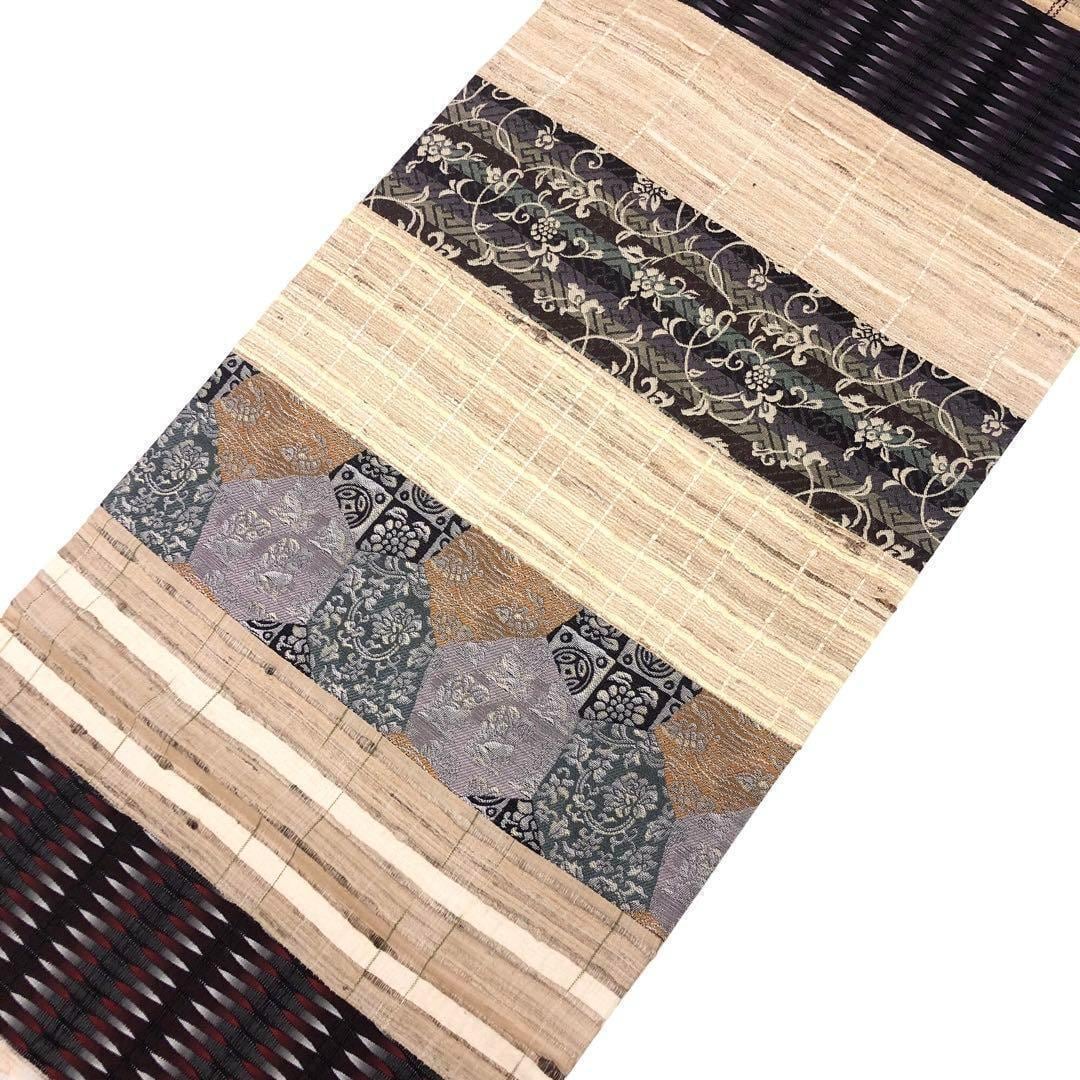 帯837 ○ムガシルク 野蚕糸 高級 正絹 六通 袋帯