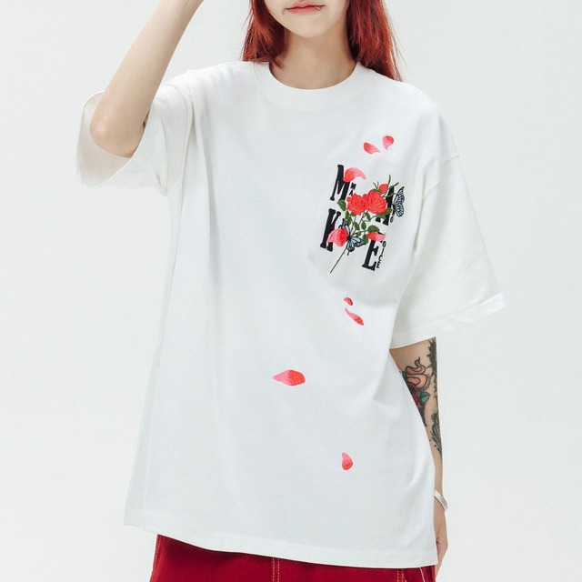 ロゴフラワープリントハーフスリーブオーバーTシャツ 3col   R01956