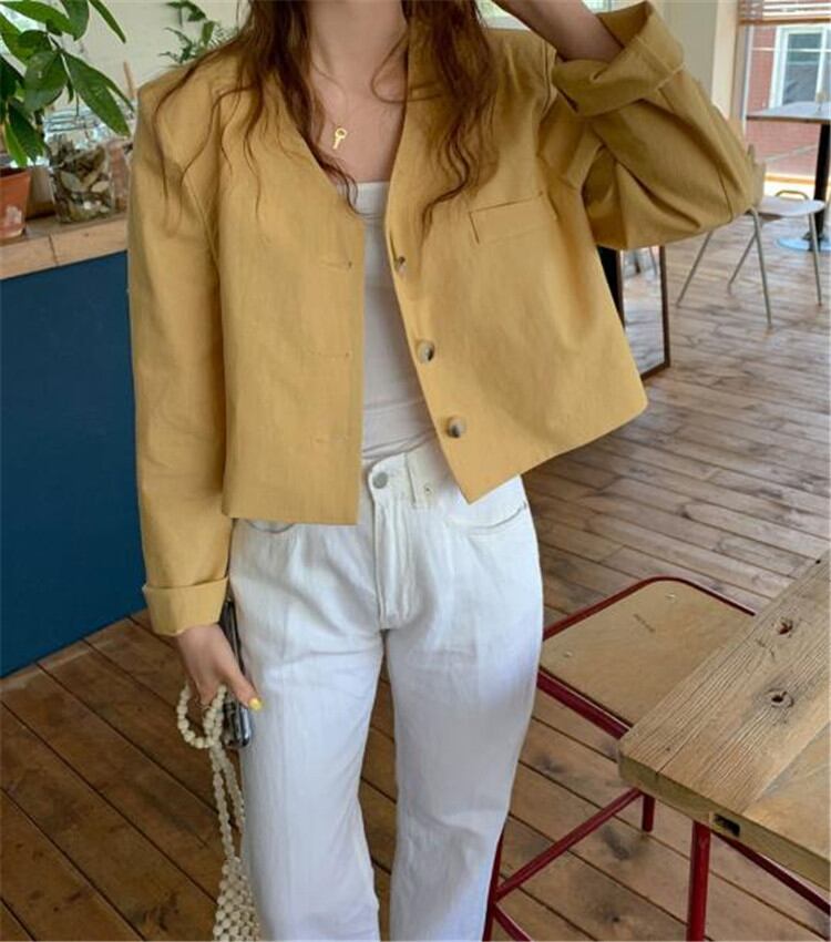 韓国ファッション シルク Vネック 短いスタイル 秋 コート レトロ 怠惰な風 気質