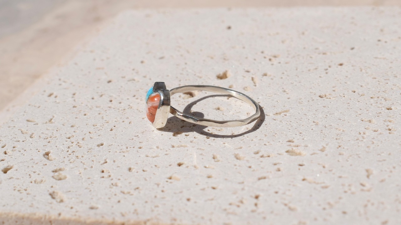 Orange copper heart turquoise ring《silver925》【受注製作】