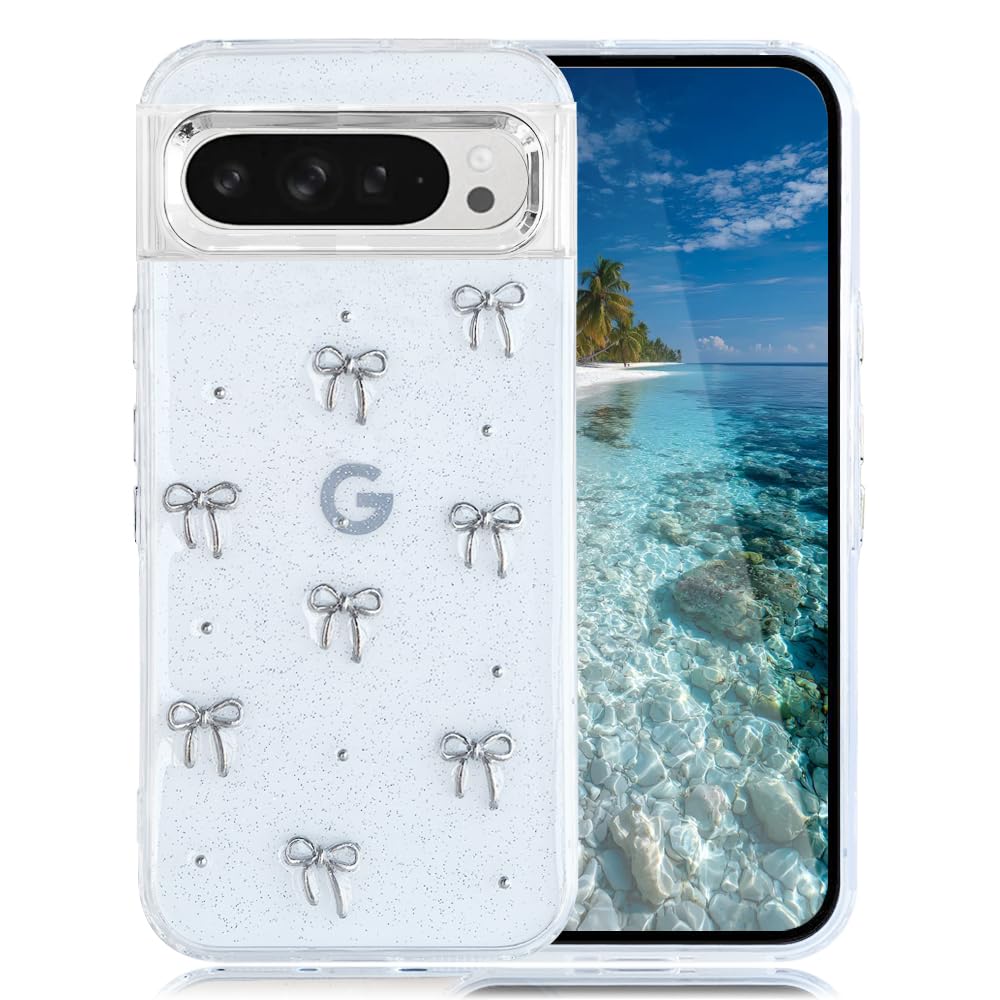 JOOBOY スマホケース 対応 Google Pixel 8a ケース クリア 透明 キラキラ フラッシュ リボン かわいい TPU 傷防止背面 滑り止め 衝撃吸収 おもしろい キャラクター ディズニー グーグル ピクセル 8a 携帯電話カバー (シルバー, Pixel 8a)