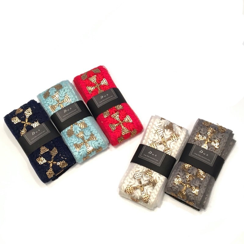 クロス模様スパンコールインドリボン(1mカット)