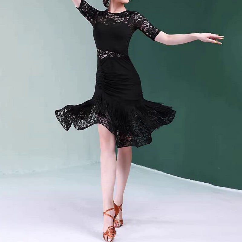 ブラックレースデザイン ダンスドレス ds0539