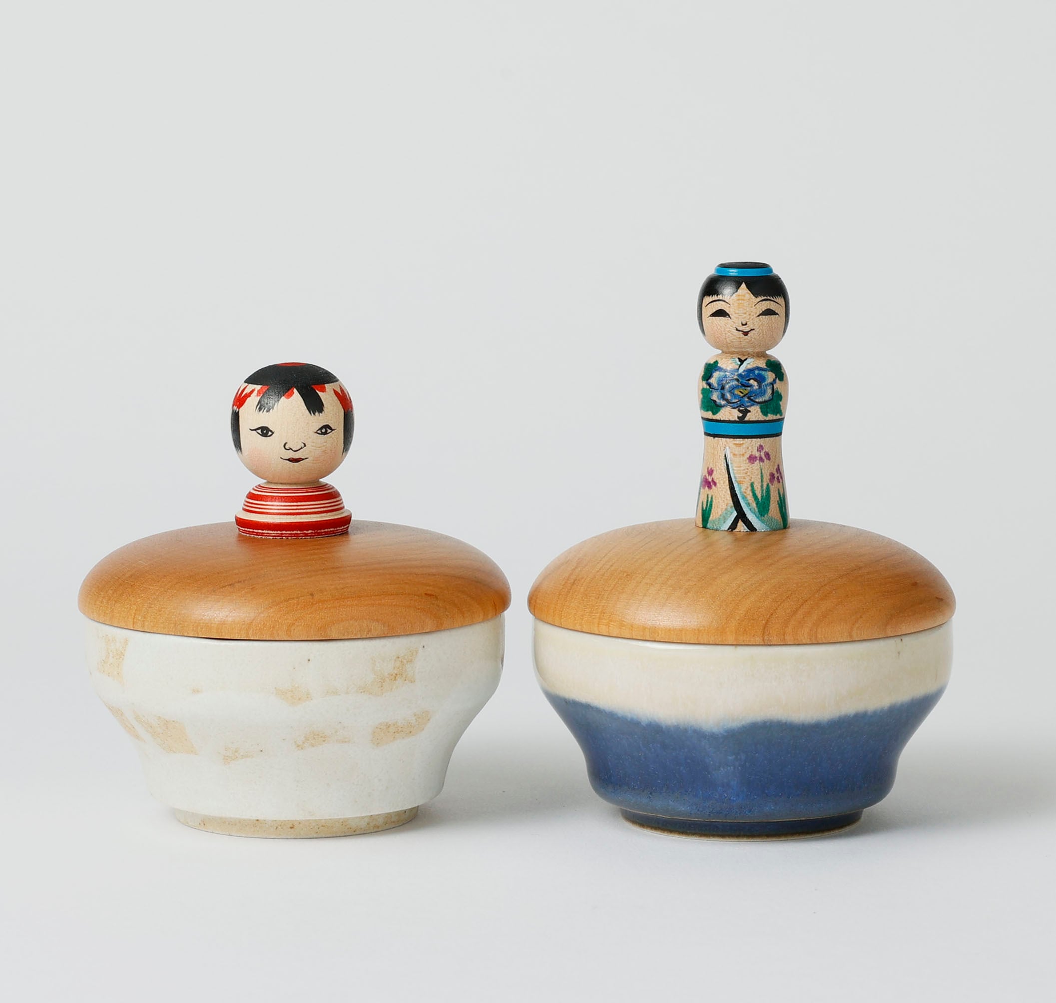 こけし蓋と陶器の小物入れ】津軽系 阿保正文工人 8.5cm | Kokeshi lid