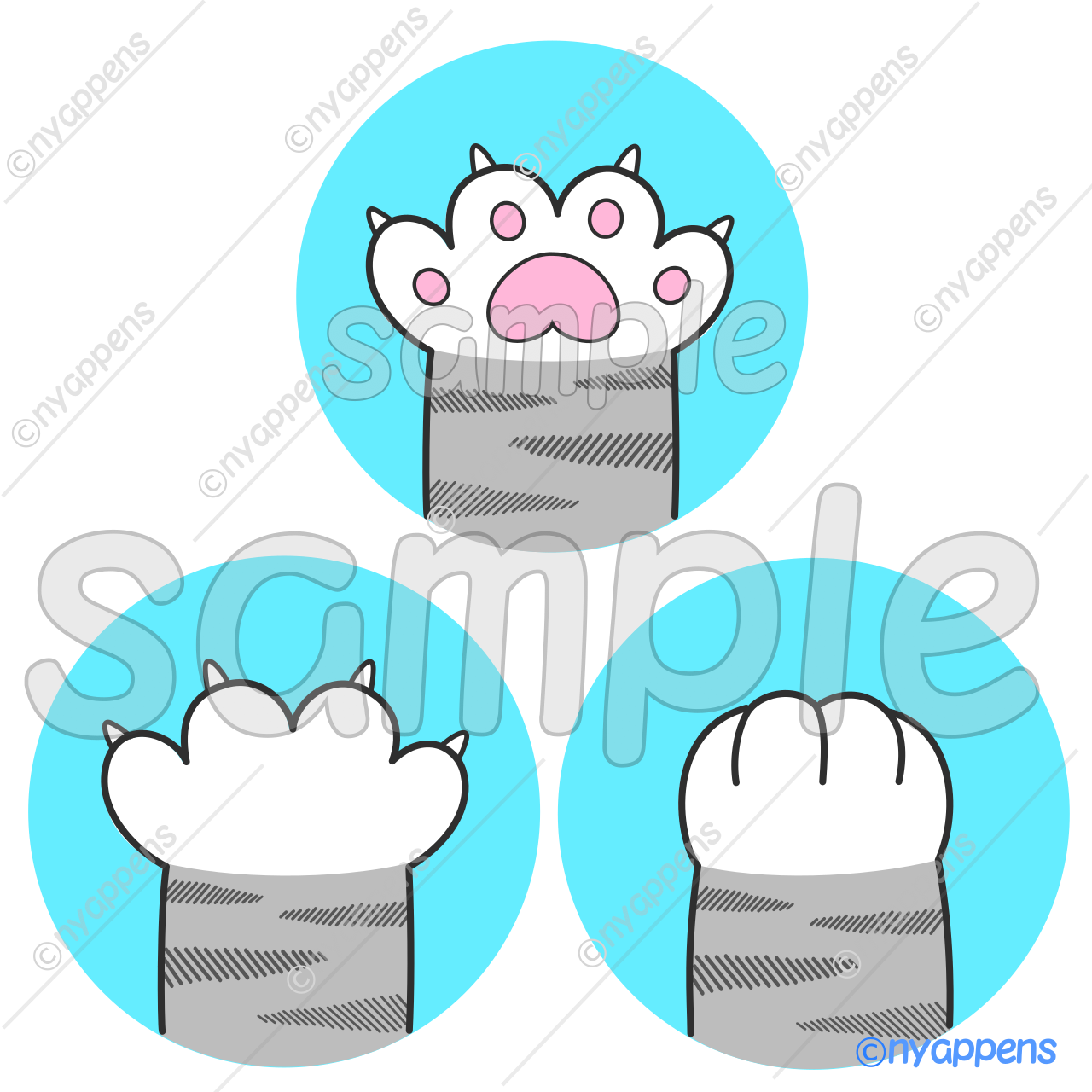 【商用利用OK】猫イラスト（にゃんパ／全11柄33種セット）シールやアイコン、素材に！