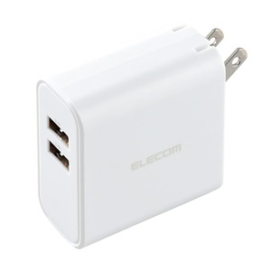 【特価処分】エレコム 充電器 USB コンセント 合計24W 2ポート USB-A 折りたたみ式プラグ 2台同時充電 おまかせ充電対応 【 iPhone SE3/15/14/13/Android 各種対応】 ホワイト EC-AC03WH