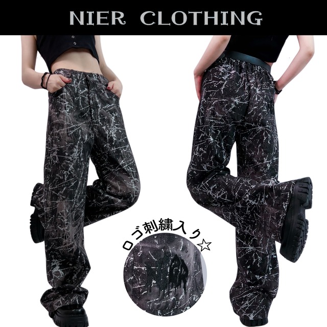 裾WIDE METALLIC SPLASH DENIM PANTS