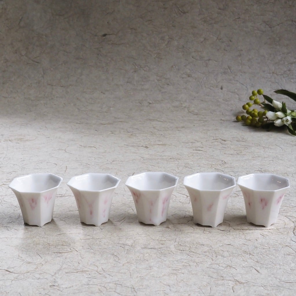 色原 昌希/菱八角茶杯 桃花釉