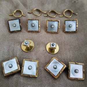 Antique MOP Cufflinks Studs and Buttons Set