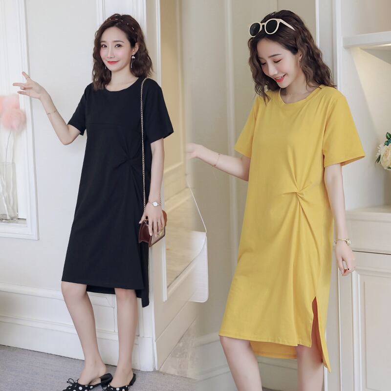 【新作】【送料無料】 夏の無地の母乳育児妊娠中のドレス半袖スプリットヘムマタニティドレス可能緩い女性の服 ショート ハーフスリーブ サマー 夏物 ソリッドカラー AL expec312861396328