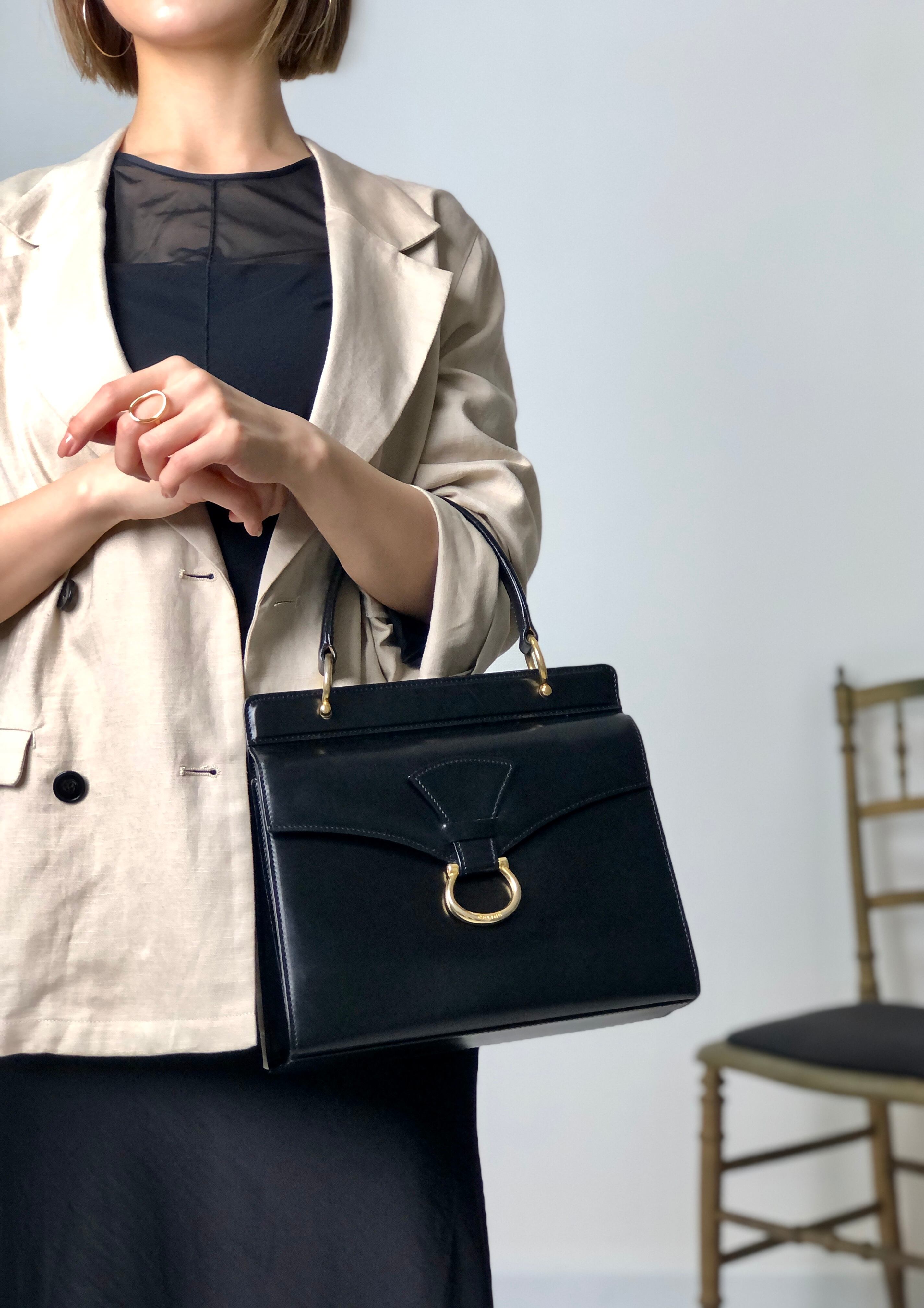 CELINE セリーヌ ハンドバッグ ブラック ホースシュー レザー ツー