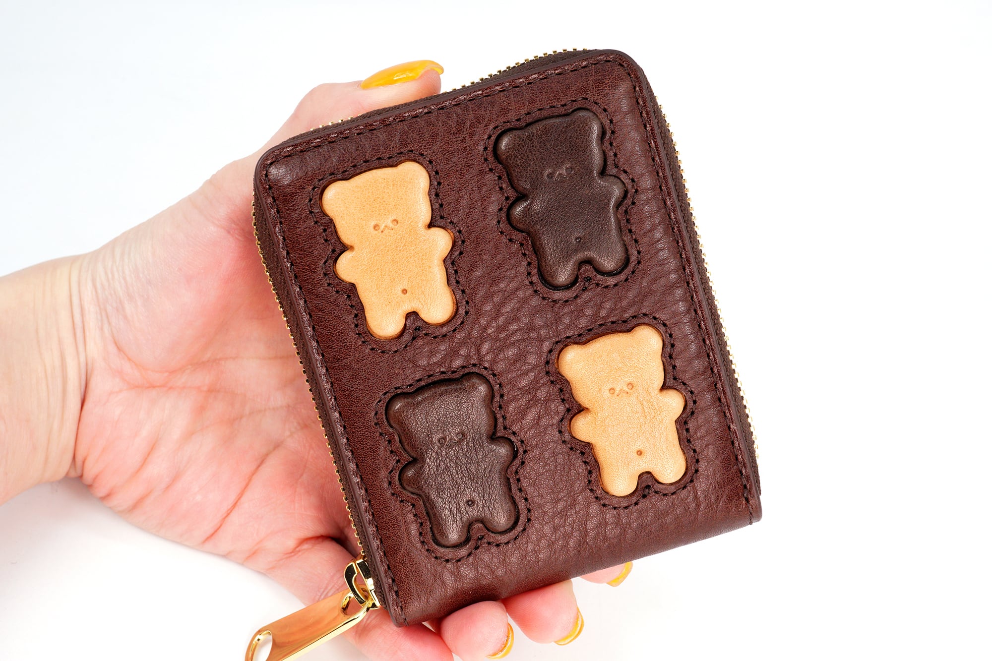 くまちゃんブラウニーマルチミニ財布（本革製）／お菓子な革小物