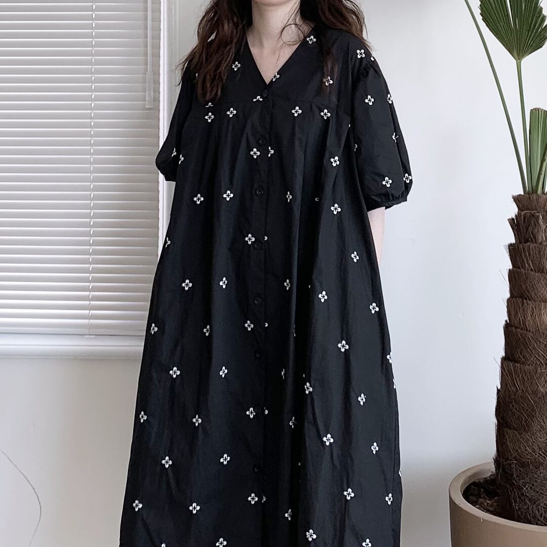 フラワーステッチシャツワンピース K0350