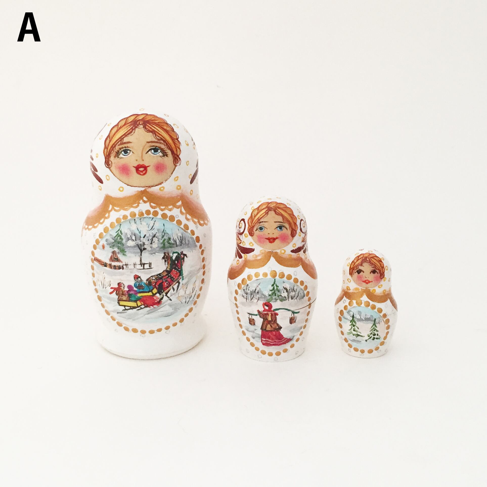 タチアナさんの冬景色マトリョーシカ（3個組/5種類）