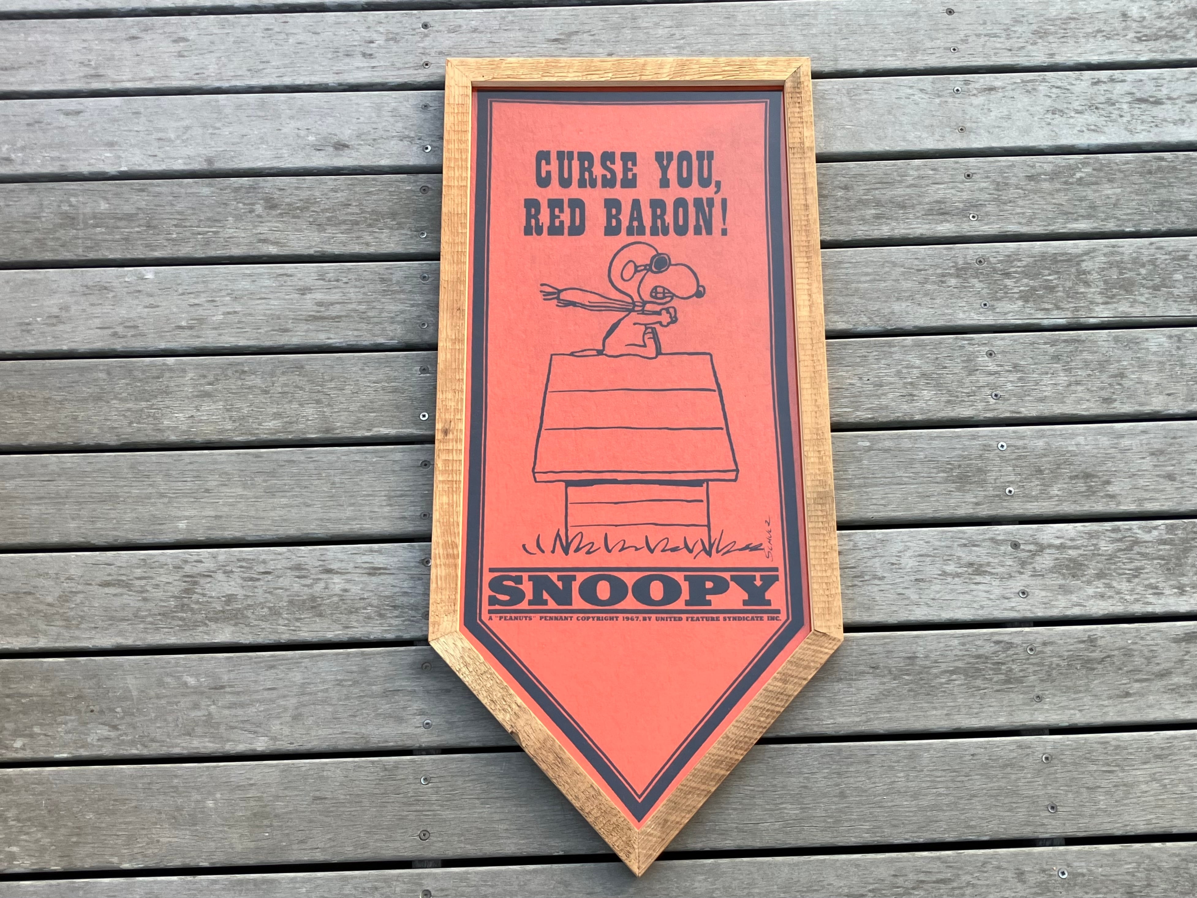 70s PEANUTS RED BARON FELT BANNER FRAMING