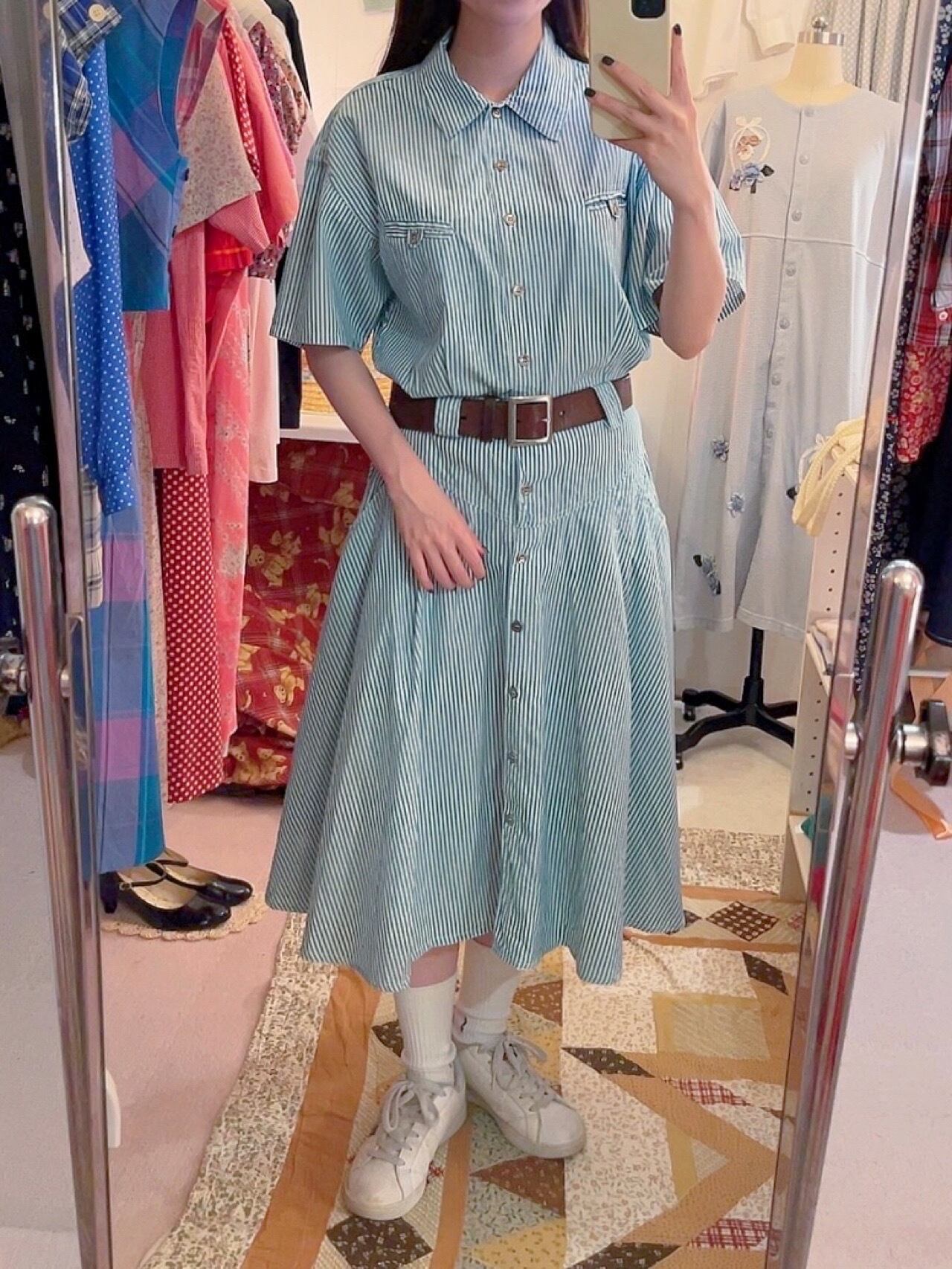 green stripe shirt one-piece