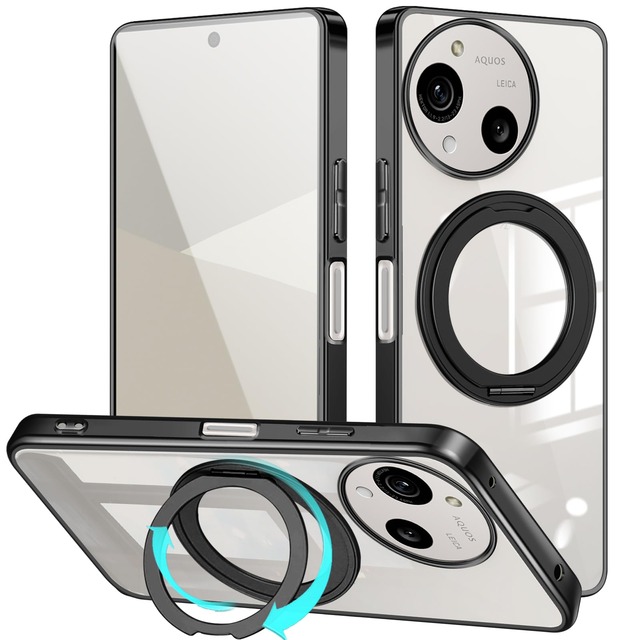aiitiluo AQUOS R10 用 ケース リング付き クリア SH-51E アクオス R9 用 カバー ストラップホール付き ブラック