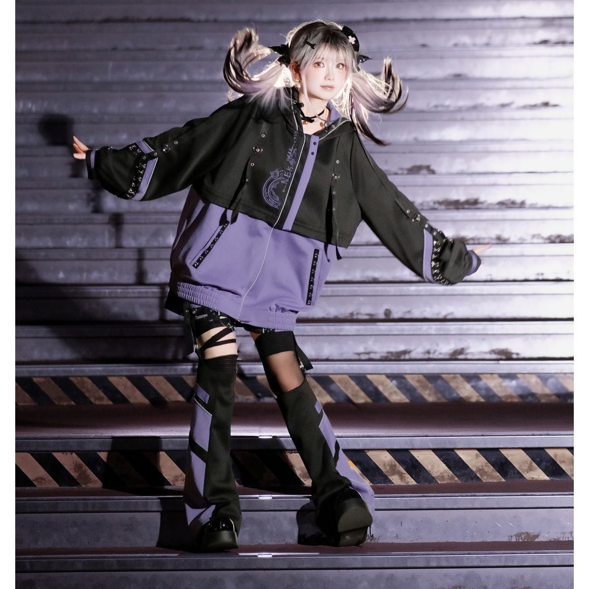 電波少女　ジャージ　セットアップ 電脳少女サイバーパンク猫耳サイバージャージセット：トップス