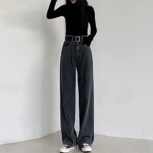 デニムパンツ ストレート スリム見え モップパンツ ゆったり レディース 2025福袋