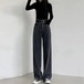デニムパンツ ストレート スリム見え モップパンツ ゆったり レディース 2025福袋