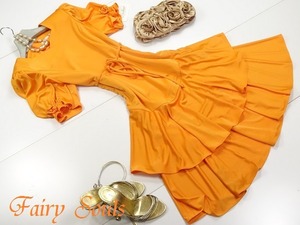 ★送料無料★9号（M）☆レトロクラシックオレンジのワンピース(OPN6982)