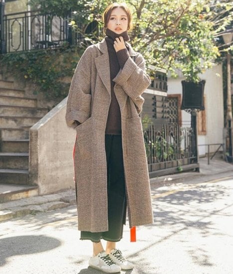 SHEIN チェスターコート チェック柄 XIAN SHENアウター チェック柄コート ブラックグレー系 XLの通販 by