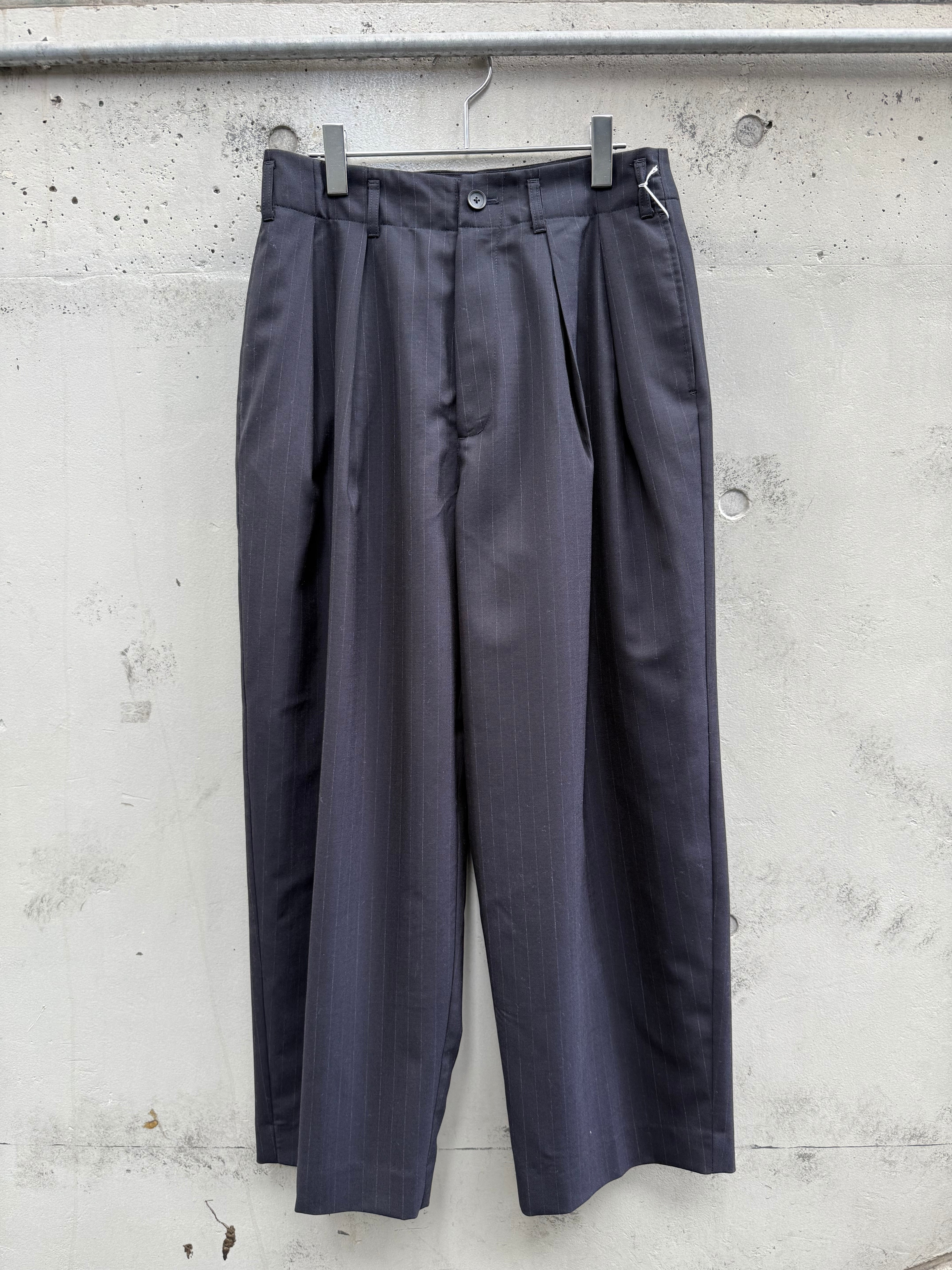 『my beautiful landlet』STRIPE WOOL TUCK WIDE PANTS / navy
